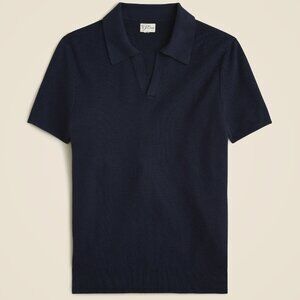 J. Crew Short Sleeve Cotton Mesh Stitch Johnny Collar Sweater, Navy XL
